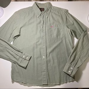 Hollister Casuals Men’s M Dress Shirt Button Collar Green Stripes Vintage Y2K